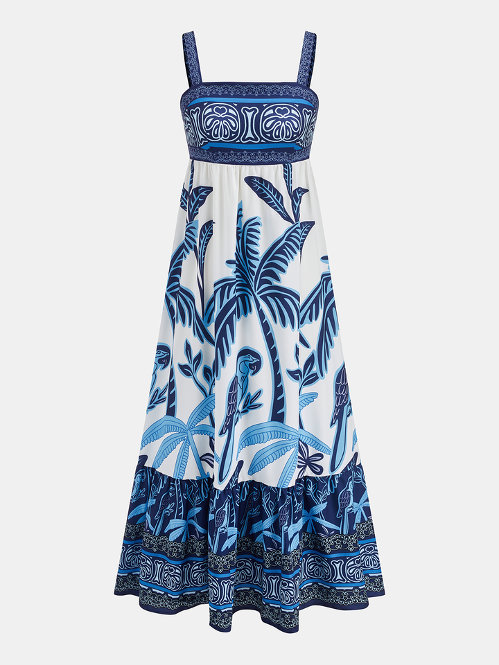 chinese dress ladies Tropical Print Tiered Maxi Dress