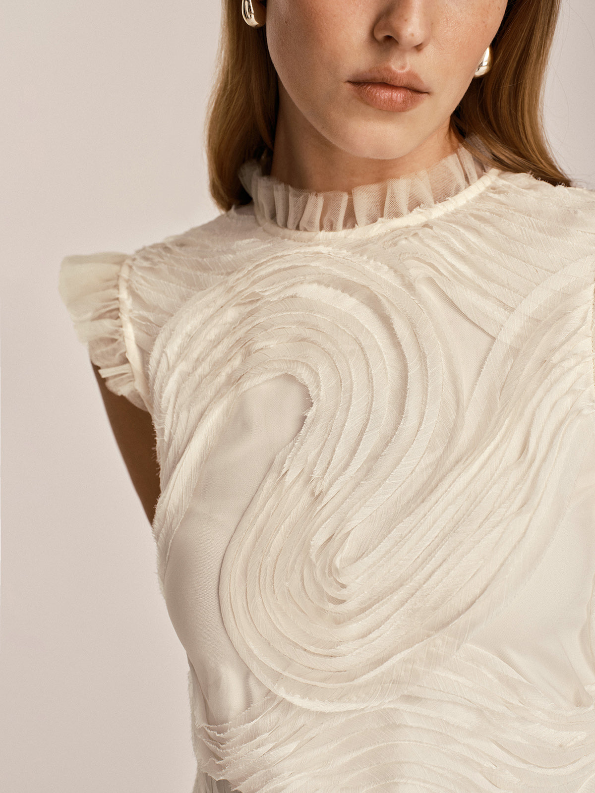 Txtrd Ruffle Top Textured Ruffled Mesh Tank Top | COMMENSE