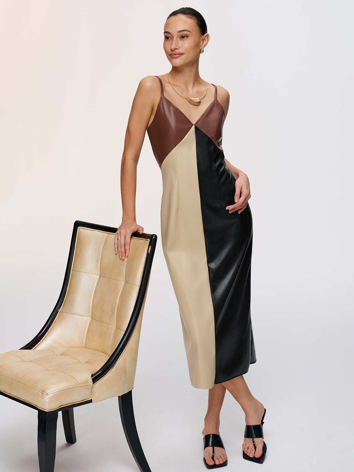 faux leather cami dress CAMI NYC Kirby Faux Leather Dress in Black