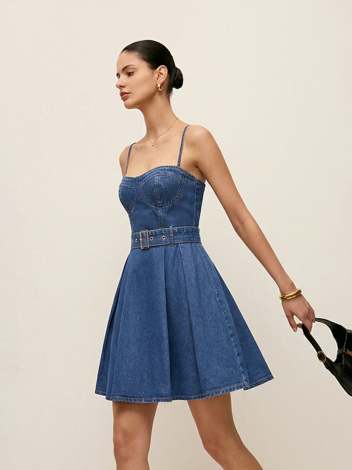 commense denim dress Belted cami mini - Blue promo_clearance_include 1.5% Elastane Material 31 Beach Wedding Guest Color:Natural Gray