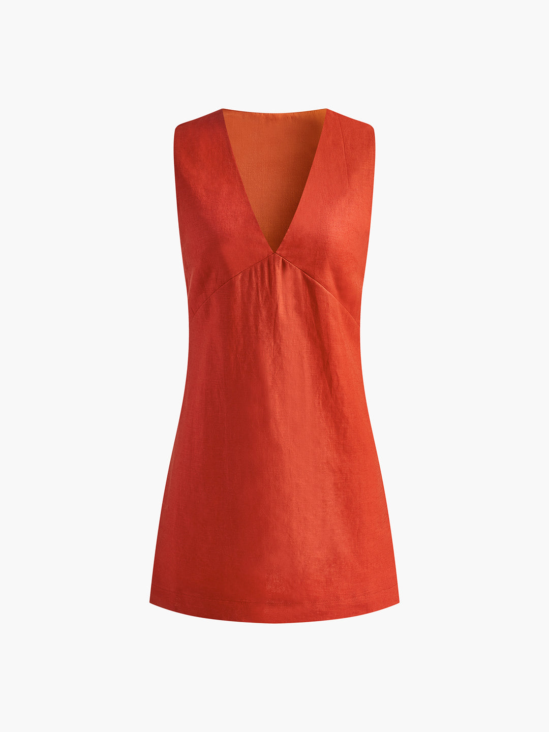Cotton & Linen V-Neck Short Dress - Red - XL