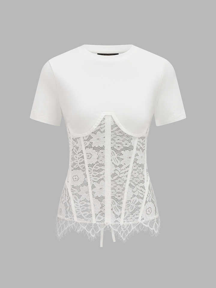 Tシャツ(半袖/袖なし) CORSET LACE T-SHIRT Lace Corset Short Sleeve T-Shirt | COMMENSE