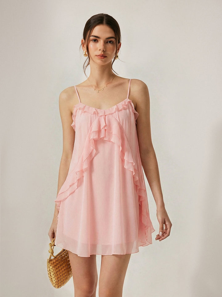 Ruffle Trim Cami Mini Dress | COMMENSE