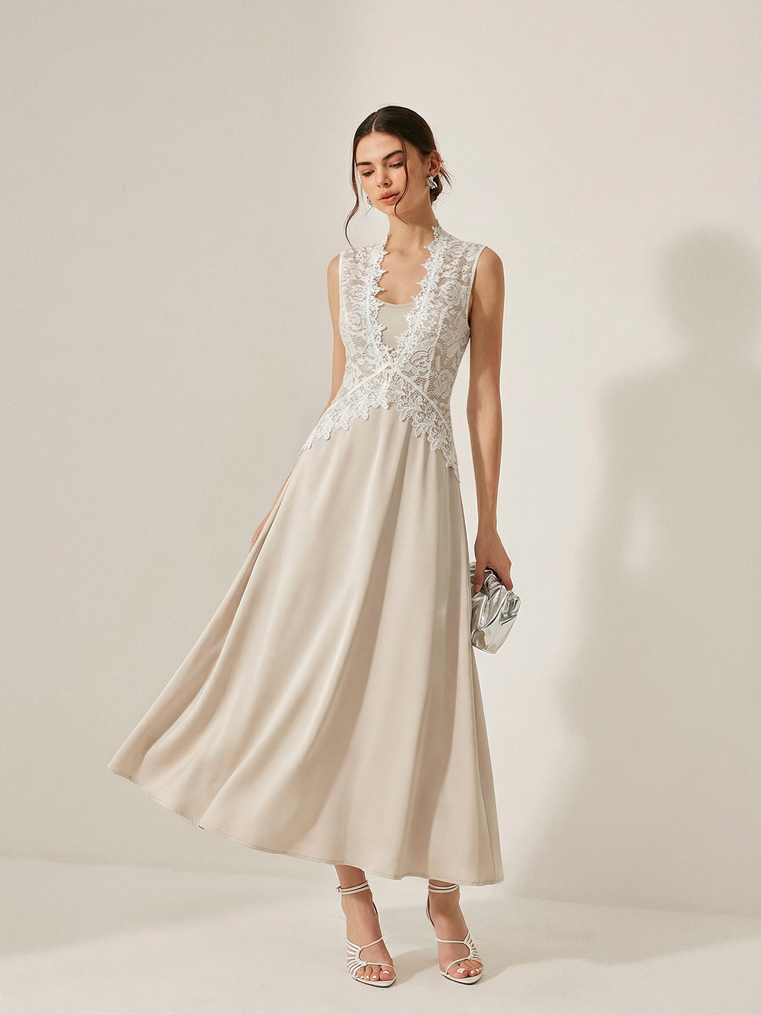 Satin Cami Dress & Lace Vest Two-Piece Set | COMMENSE