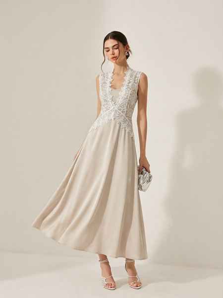Satin Cami Dress & Lace Vest Two-Piece Set | COMMENSE