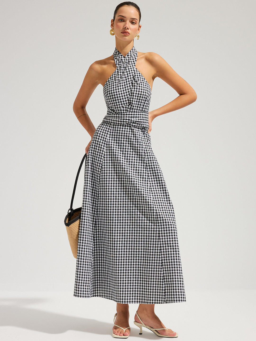 gingham halter dress cotton maxi - Blue Color:Blush/Black 30% Cotton SIZES length-36 Clean Wound Dressing Change