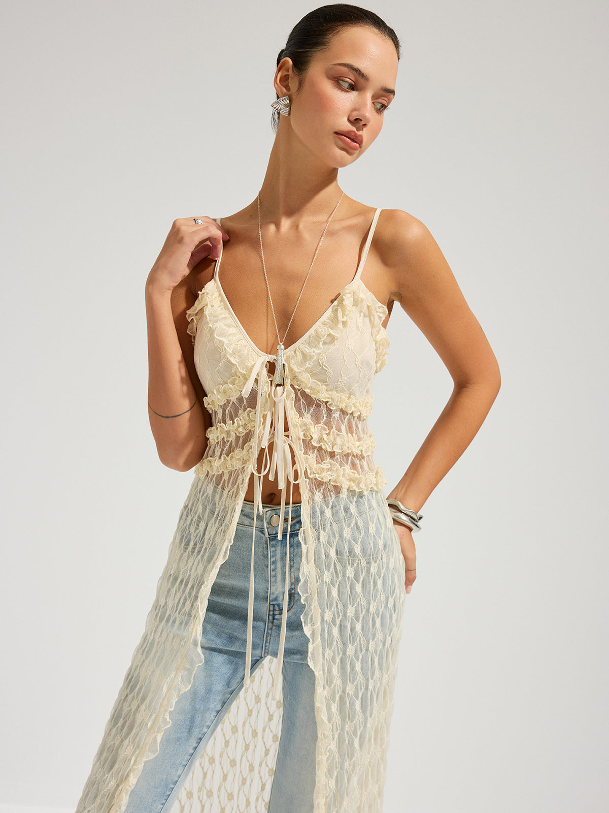 sheer cami dress Semi-Sheer Cami Long Dress