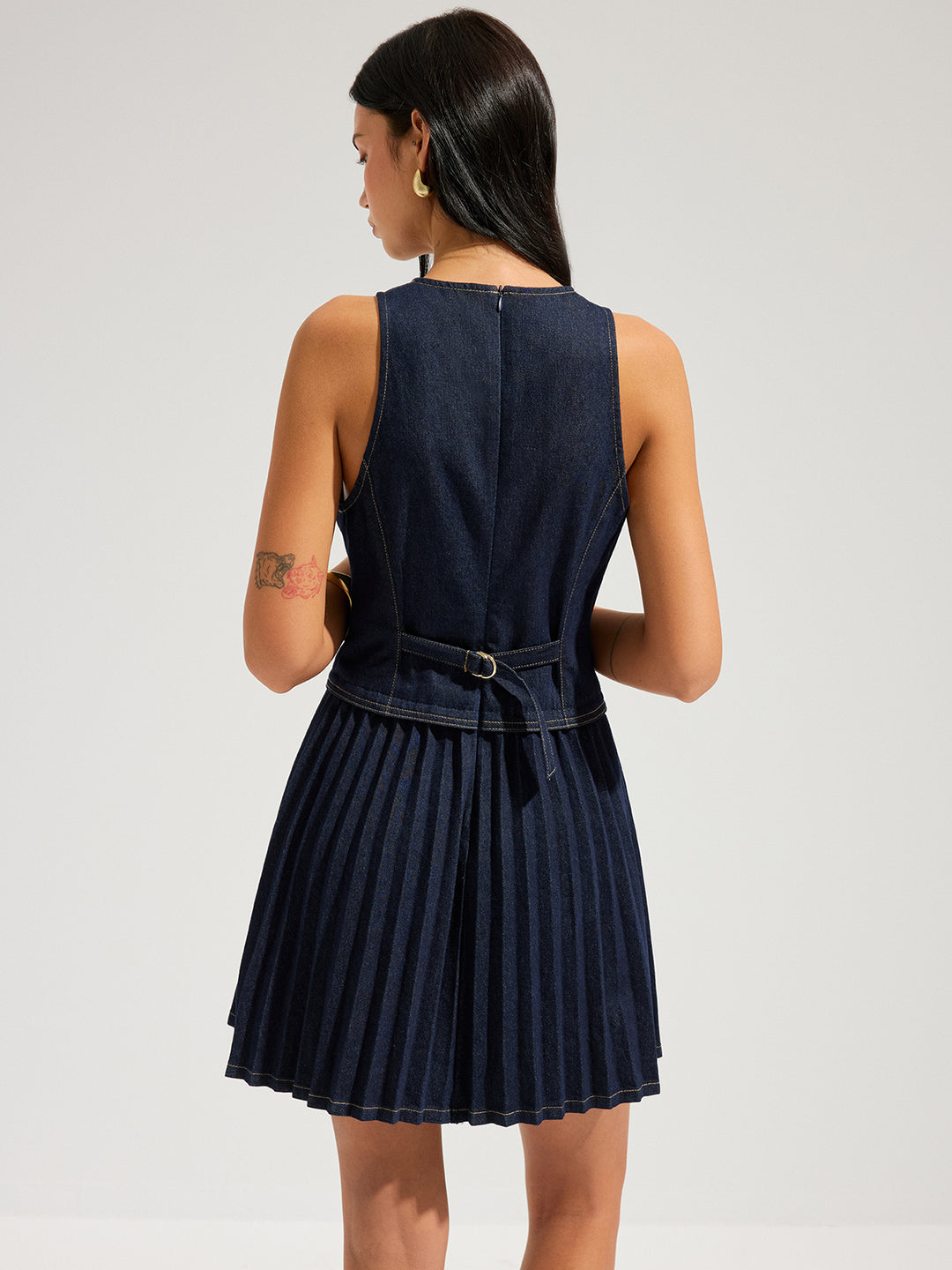 commense denim dress sleeveless pleated mini - Navy - S Taglia:XL 12.5% Polyester promoexl How To Achieve Classic