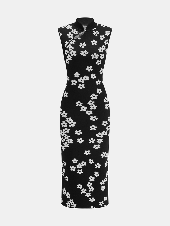 Floral Print Sleeveless Knit Midi Dress | COMMENSE