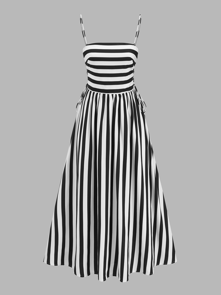 Striped Cami Lace Up Side Maxi Dress | COMMENSE