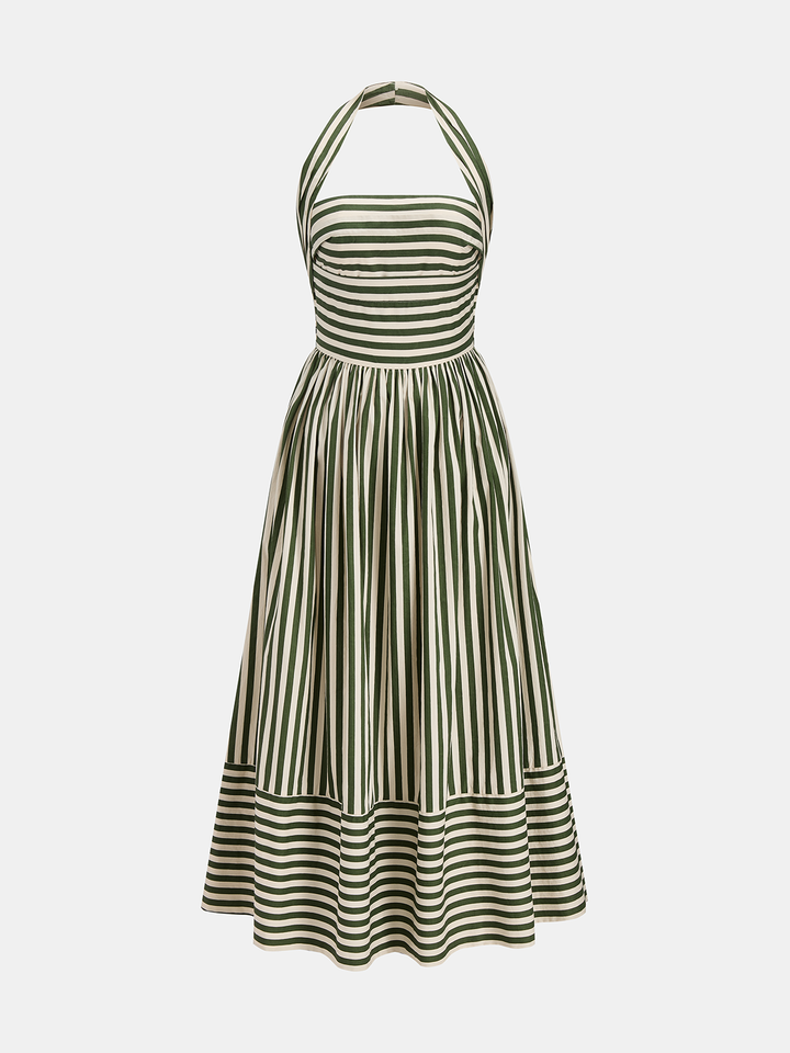 Striped halter neck maxi dress - Green - S