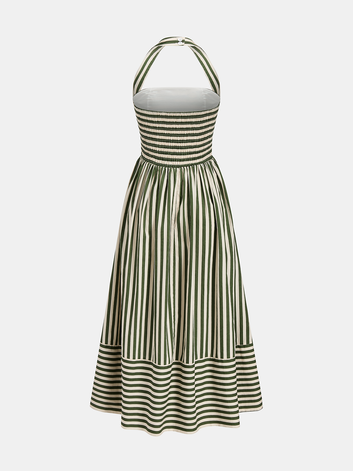 emerald green dresses short Striped halter neck maxi dress - Green - S