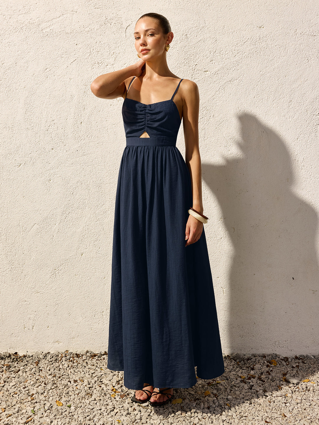 commense maxi dress Cut out cami - Blue - XS Collarless Size Size:US 10.5 / EU 44 / UK 9.5 navy blue lace dress 44360: Clean A-Line Dress