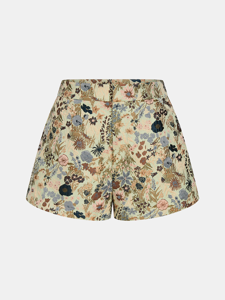 Vintage Floral Jacquard Mid Waist Shorts | COMMENSE