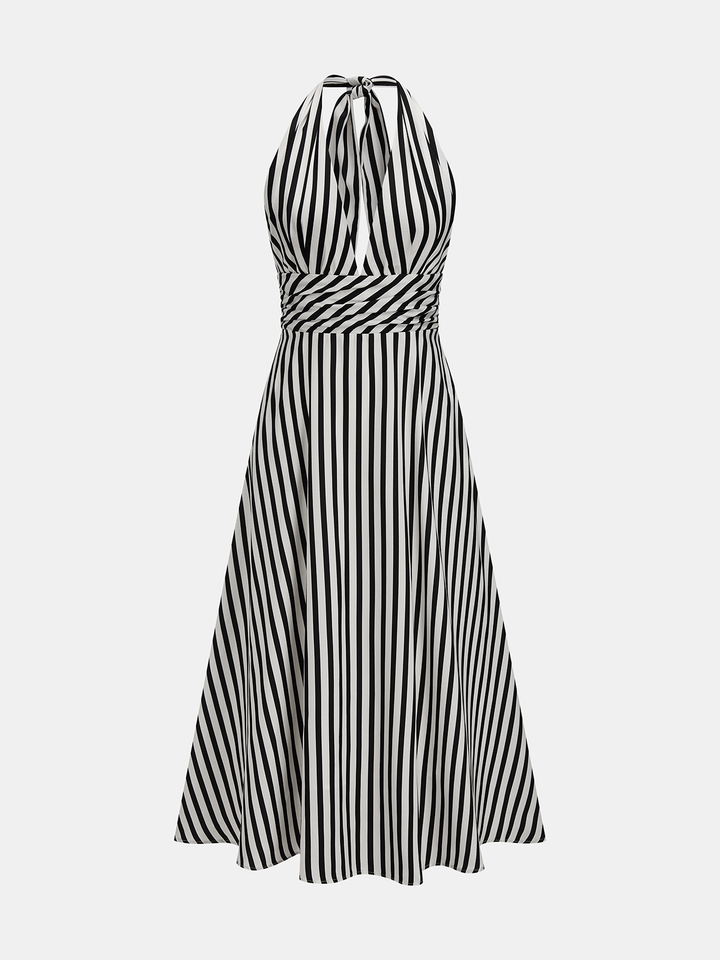Stripe backless pockets dress - BlackandWhite - L