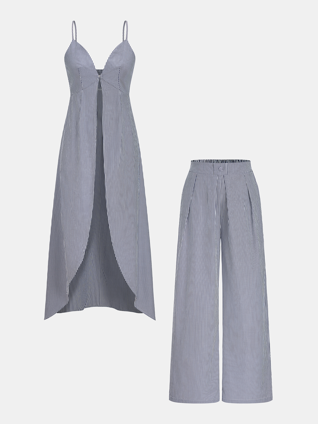 Striped Long Cami Top and Wide-Leg Pants Set | COMMENSE