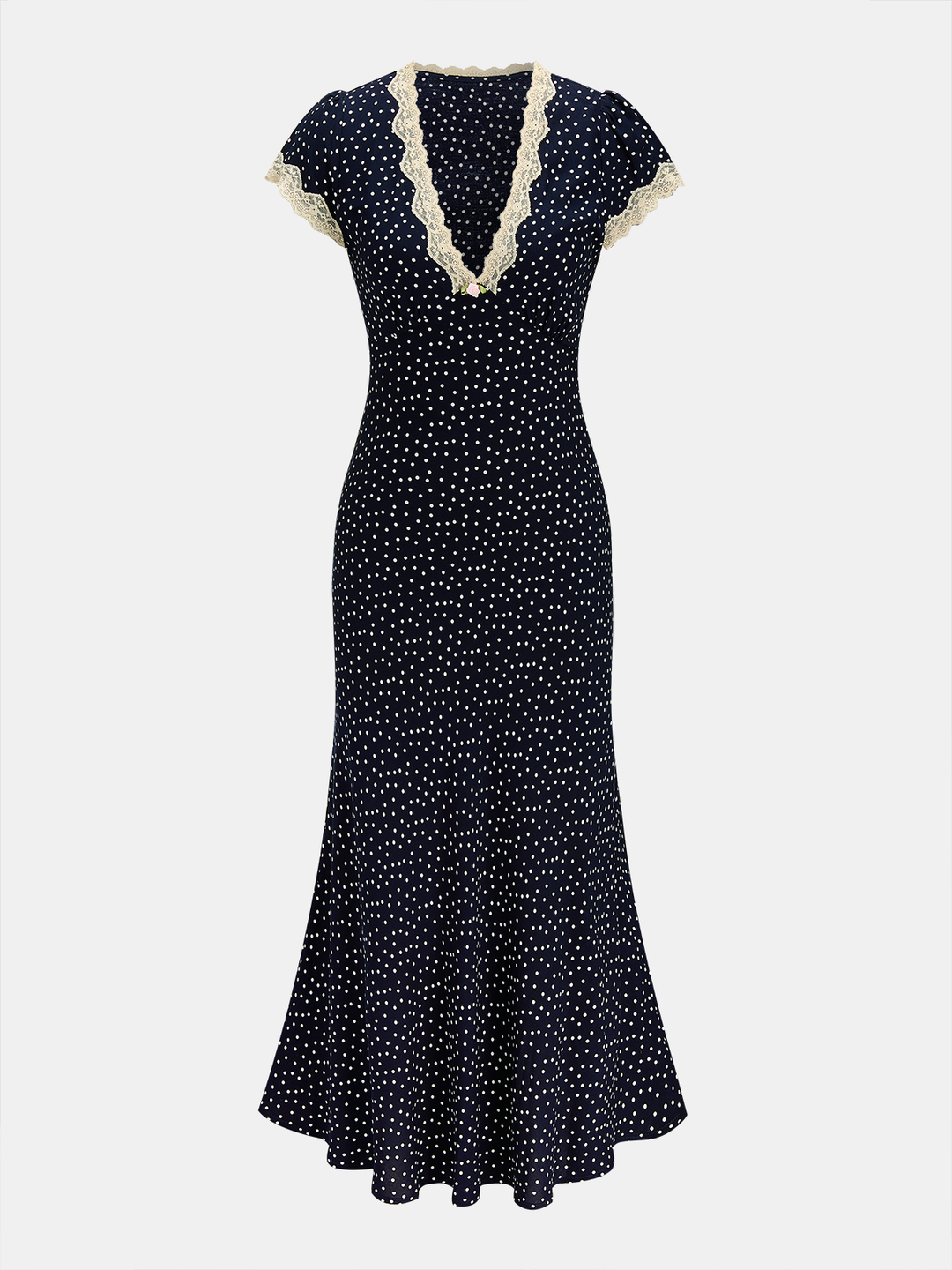 Polka dot lace-trim dress - Blue - S - Commense Polka dot lace-trim dress - Blue - S - Commense