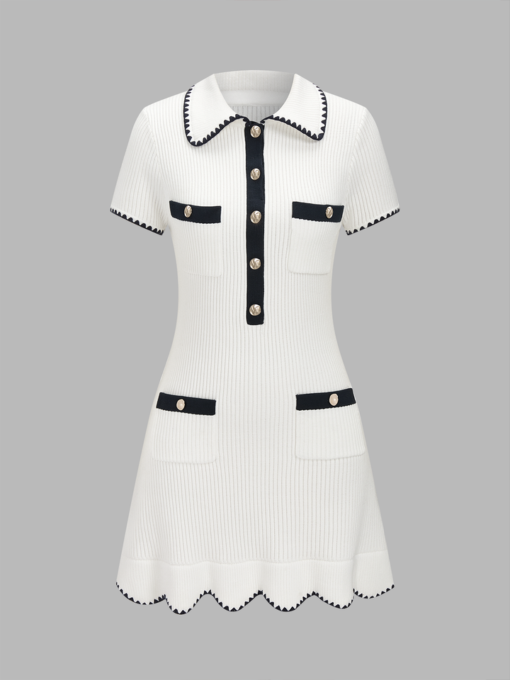 collared contrast trim knit mini dress The Black V Neck Contrast Trim Knit Mini Dress & Reviews - Black - Dresses
