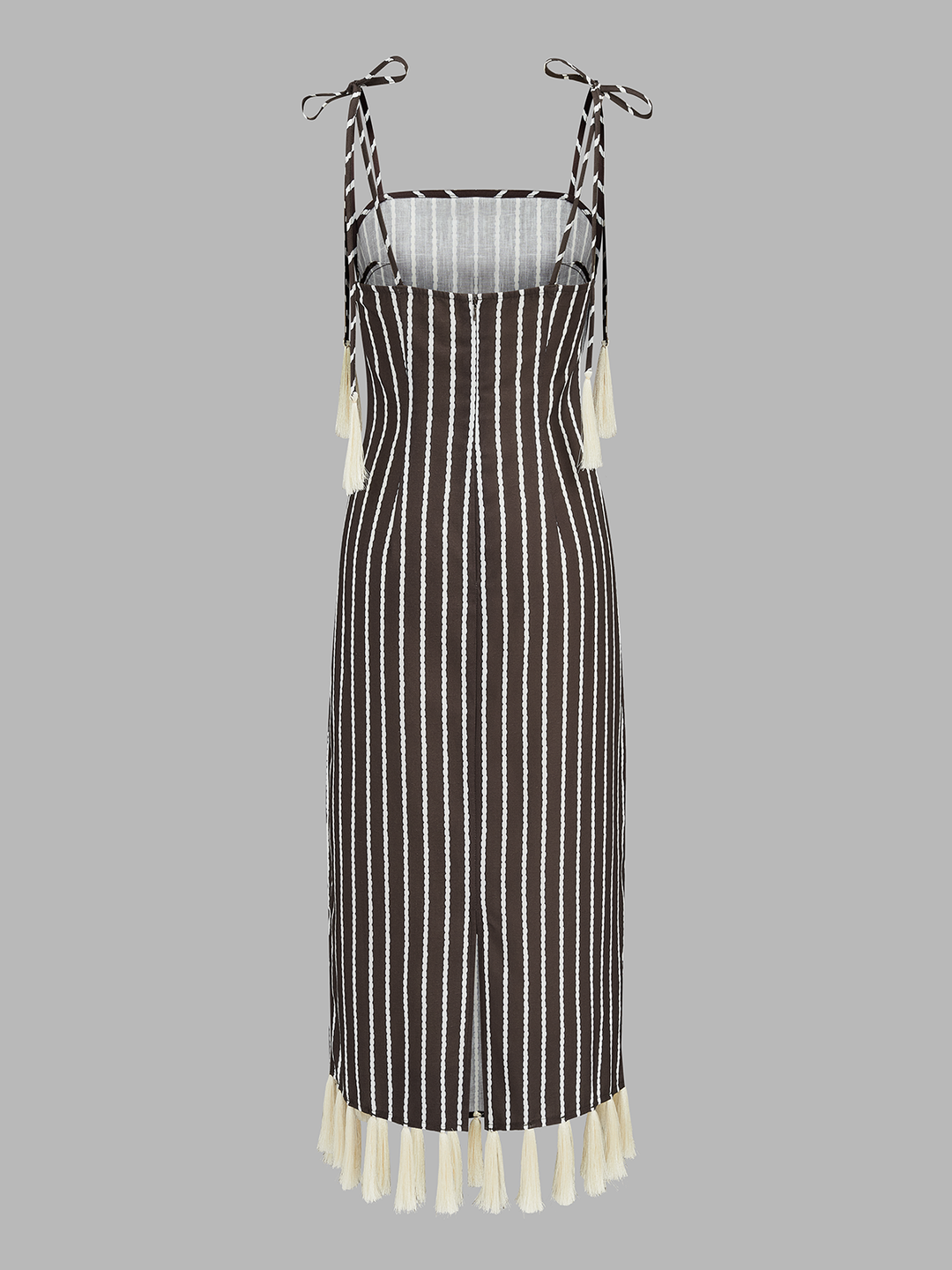 black strappy tassel longline midi dress Striped Tassel Tie-Strap Midi Dress