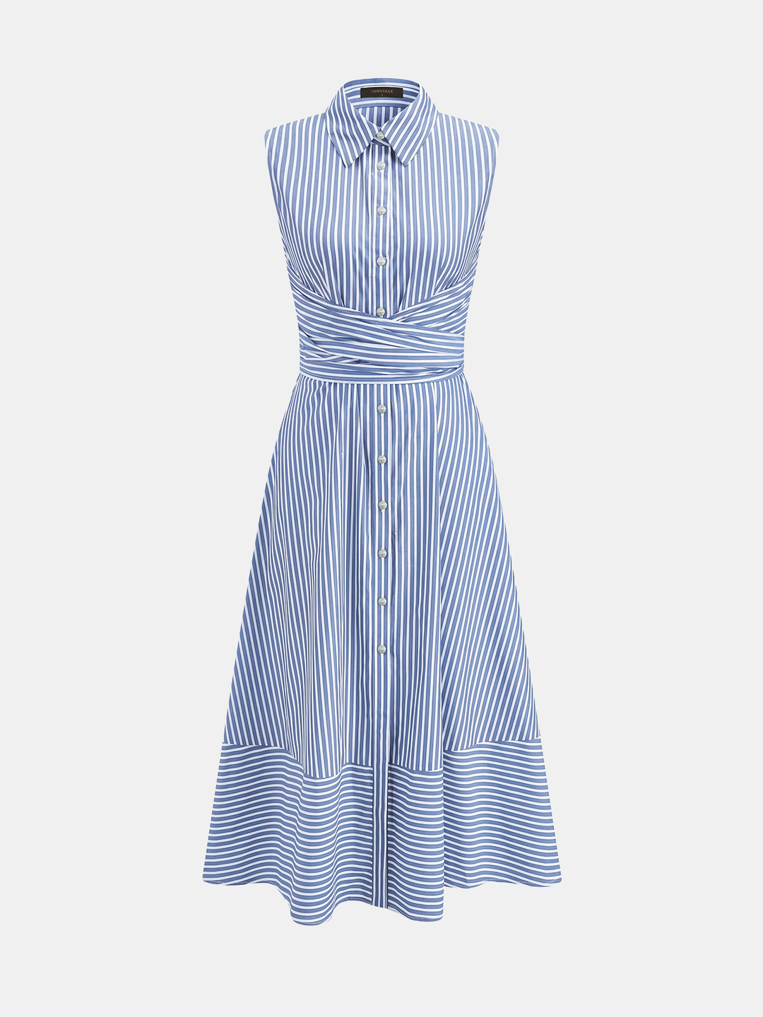 Striped collared sleeveless tie waist midi dress - Aqua - XS
