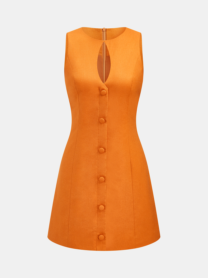 Linen-Blend Keyhole Neck Sleeveless Mini Dress | COMMENSE