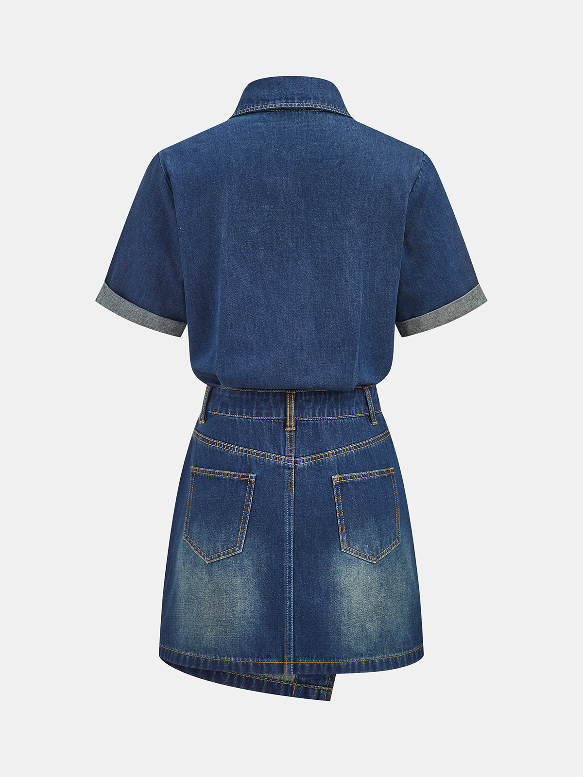 Short Sleeve Asymmetric Denim Shirt Dress