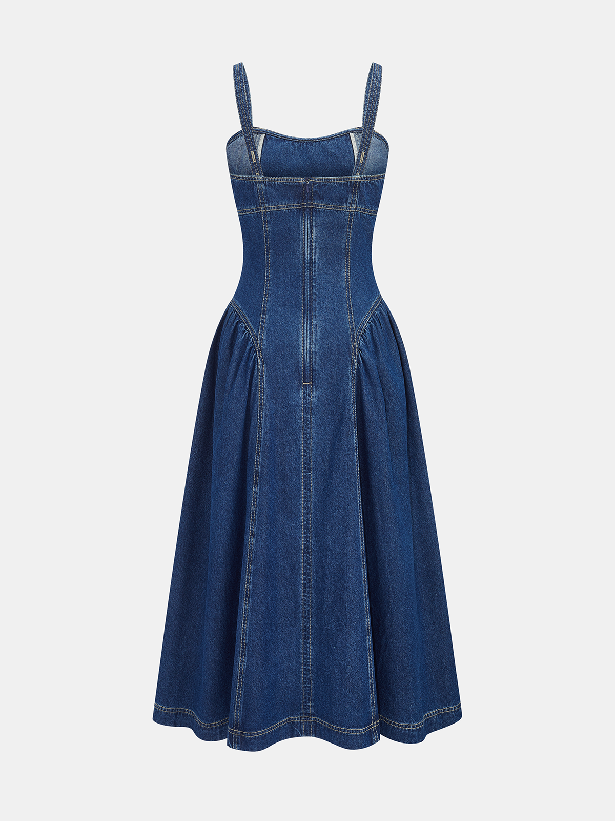 denim cami midi dress Reclaimed Vintage Denim Lace Insert Strappy Cami Midi Dress in light blue wash