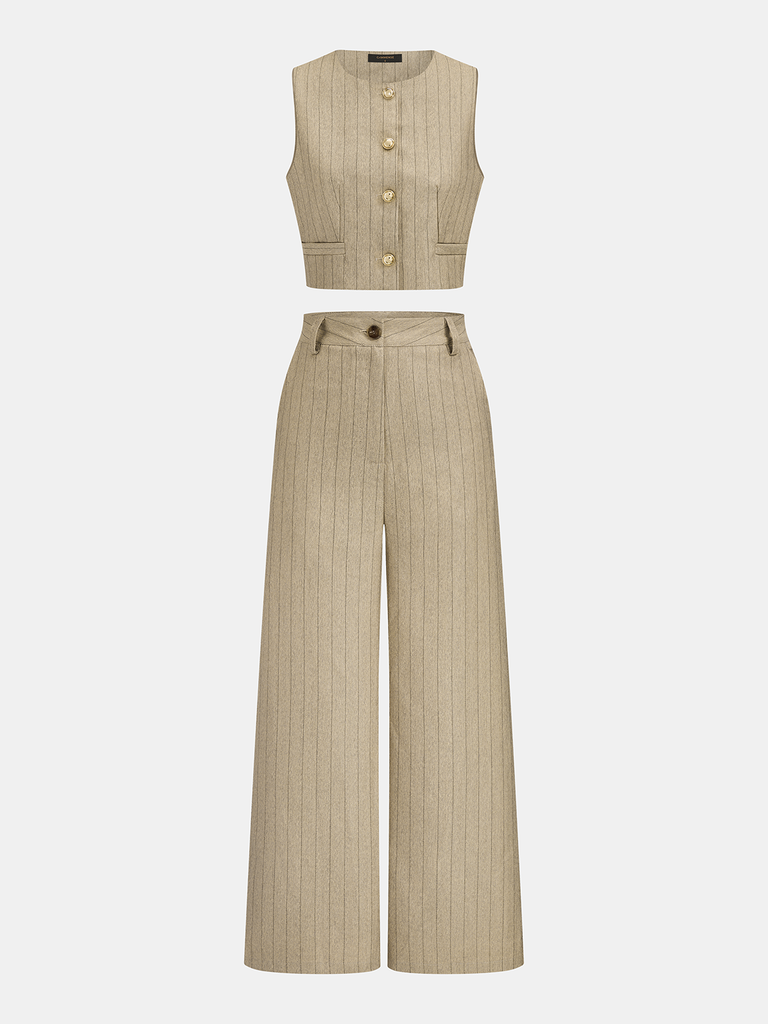 Pinstripe Cropped Vest & Wide Leg Pants Set | COMMENSE