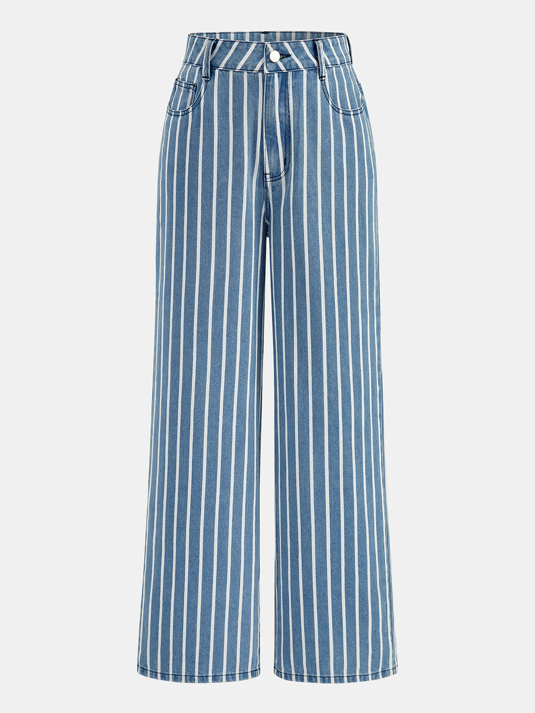 RAIVE 韓国Stripe Straight Denim Pants Blue Striped Straight-Leg Denim Pants | COMMENSE