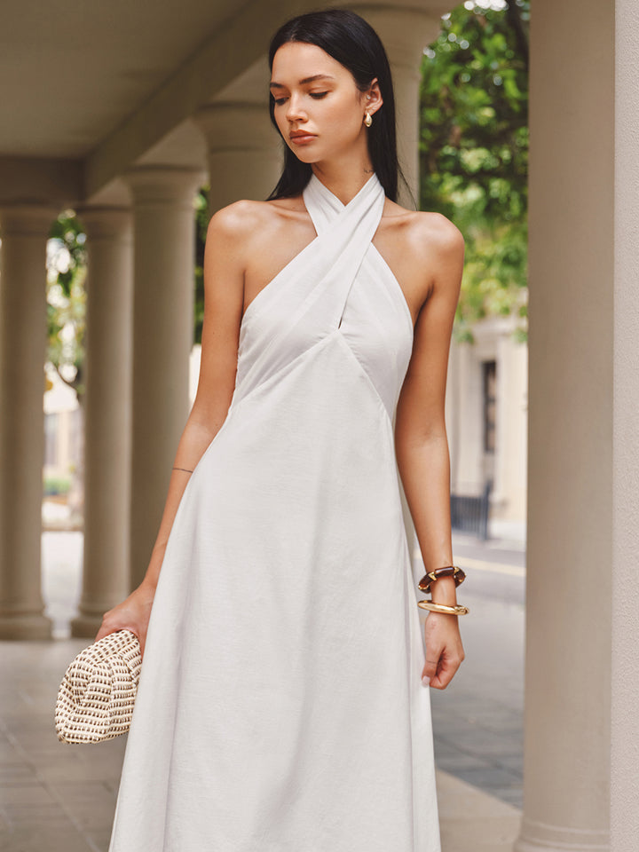 Cotton Linen Cross Halter Maxi Dress | COMMENSE Cotton Linen Cross Halter Maxi Dress | COMMENSE