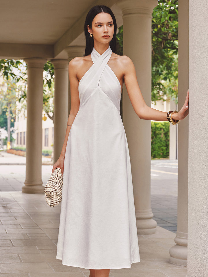 Cotton Linen Cross Halter Maxi Dress | COMMENSE Cotton Linen Cross Halter Maxi Dress | COMMENSE