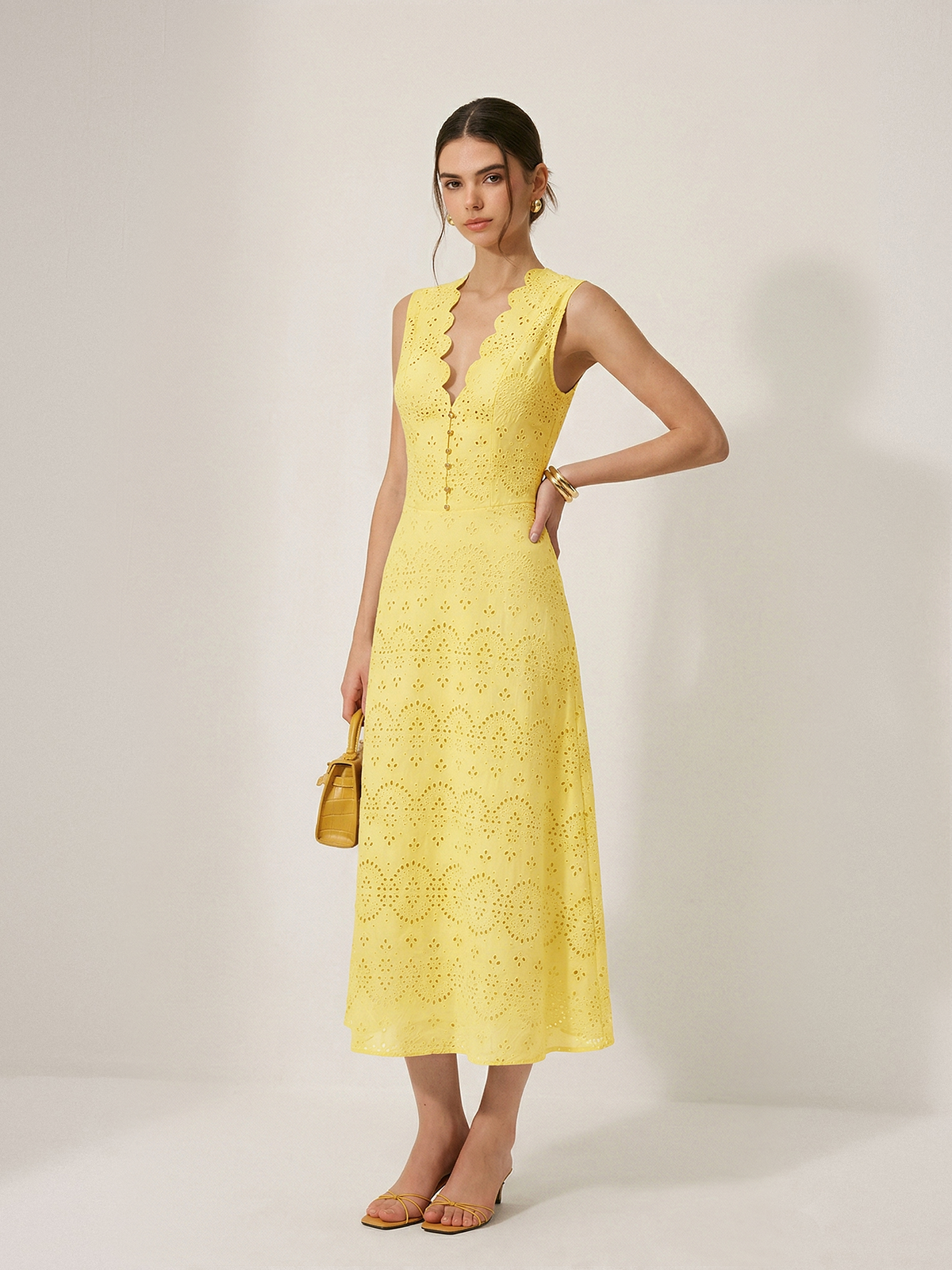 embroidered eyelet dress Cotton sleeveless embroidered eyelet dress - Pink - M