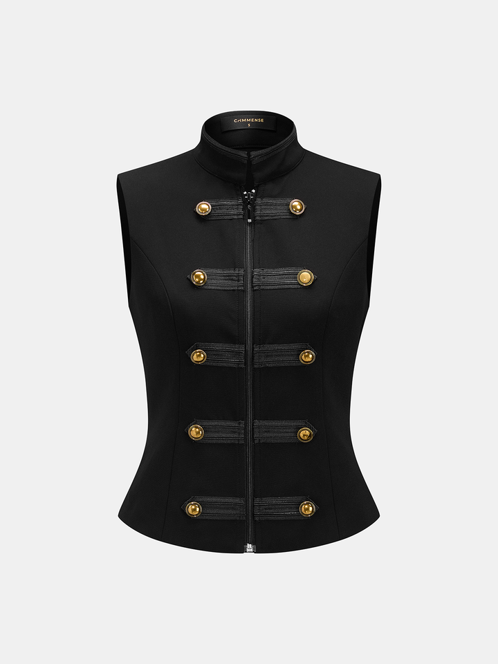 00s civarize Napoleon jilet vest ジレ　ベスト Napoleon Metal Detail Mandarin Collar Zipper Vest | COMMENSE