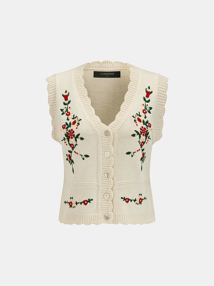 Floral Embroidered Knit Vest | COMMENSE