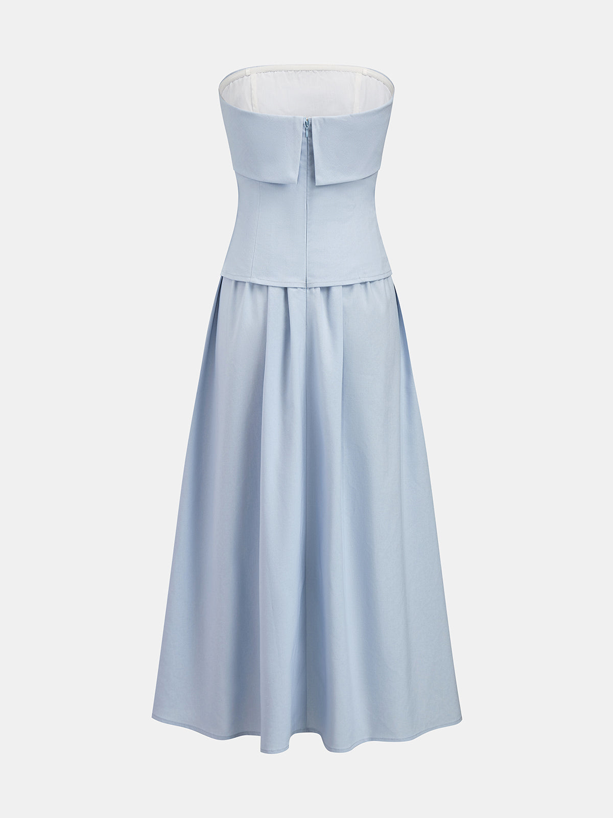 Fold Over Strapless Pleated Midi Dress