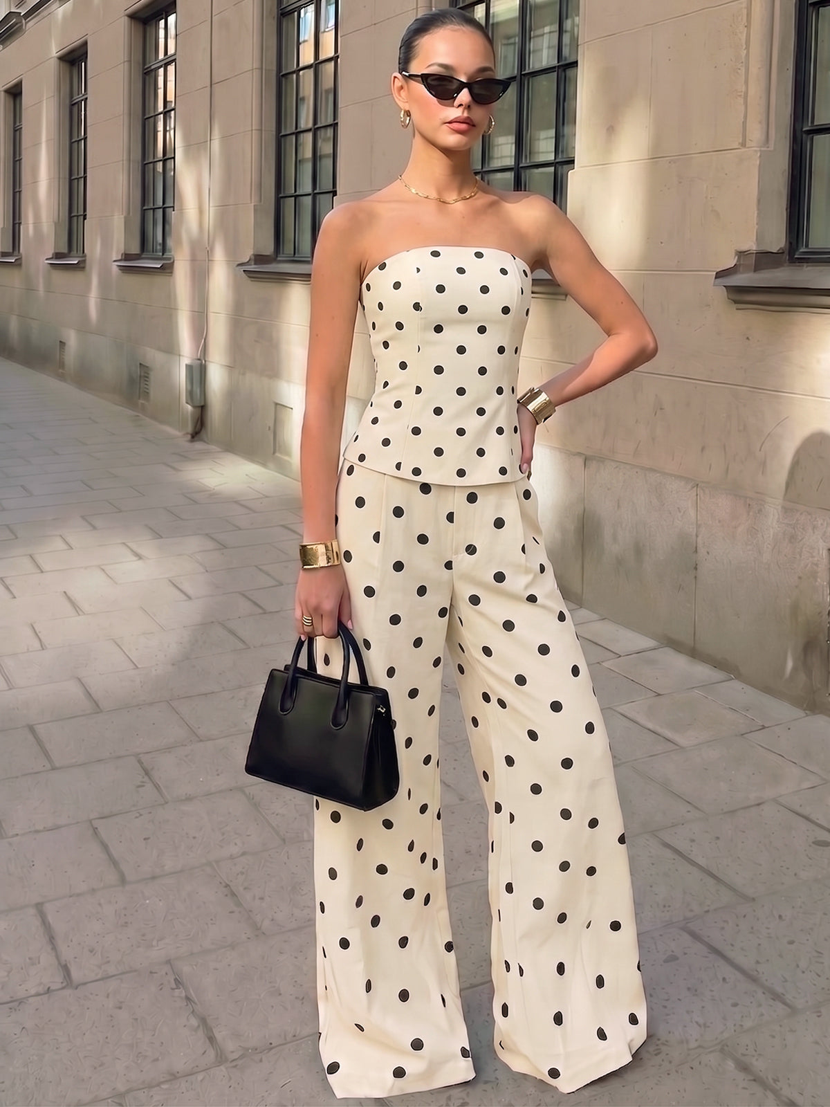 Polka Dot Strapless Top & Pants Set