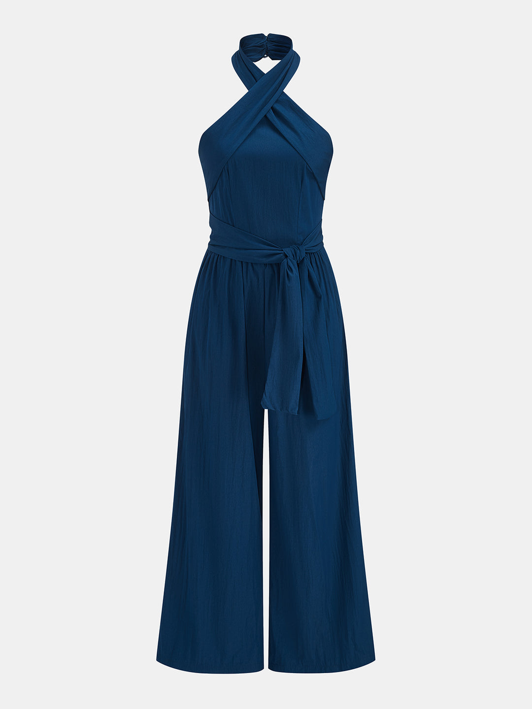Cross Halter Tie Waist Wide Leg Jumpsuit | COMMENSE Cross Halter Tie Waist Wide Leg Jumpsuit | COMMENSE