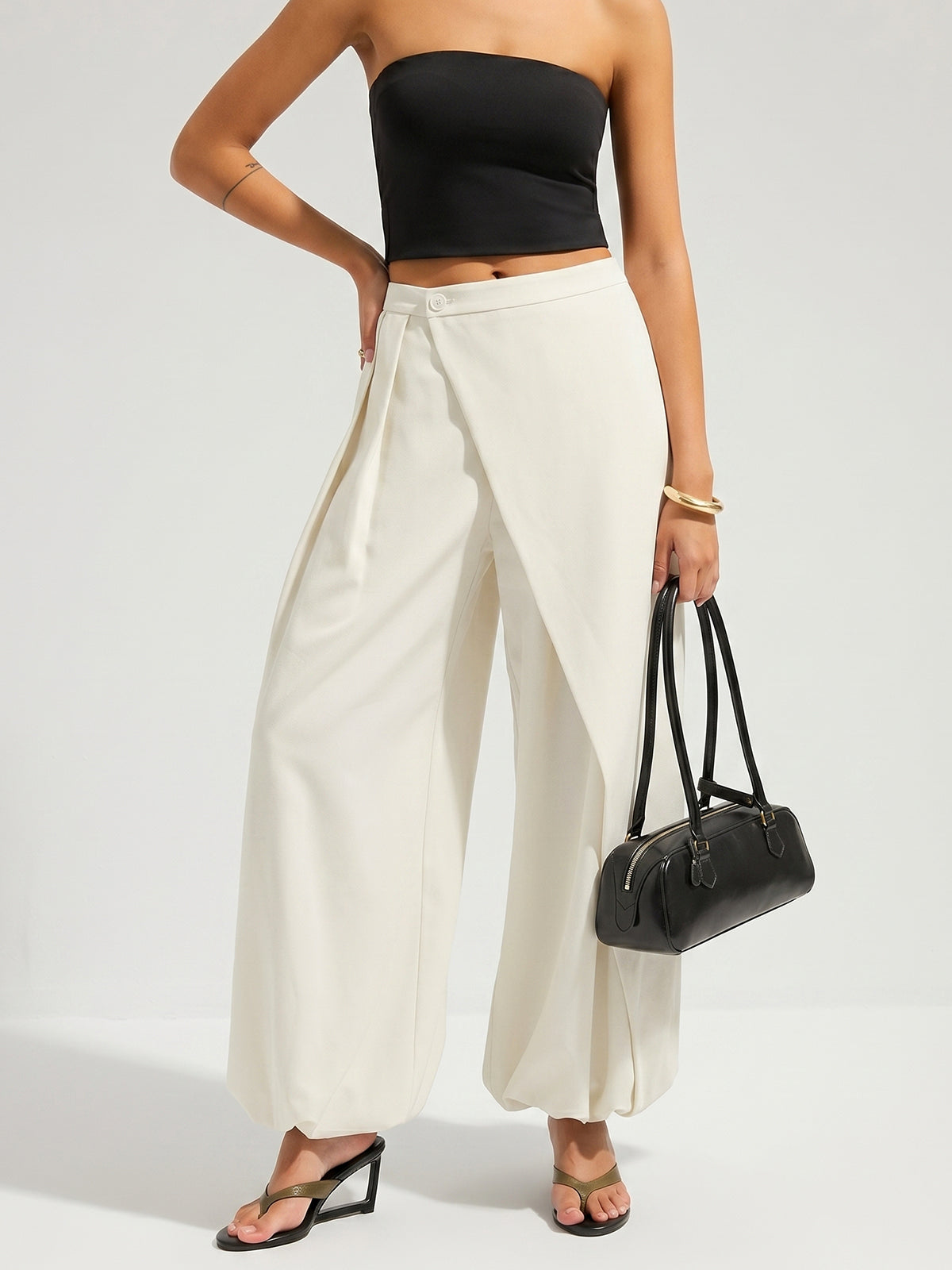 Asymmetric Overlay Balloon Wide-Leg Pants