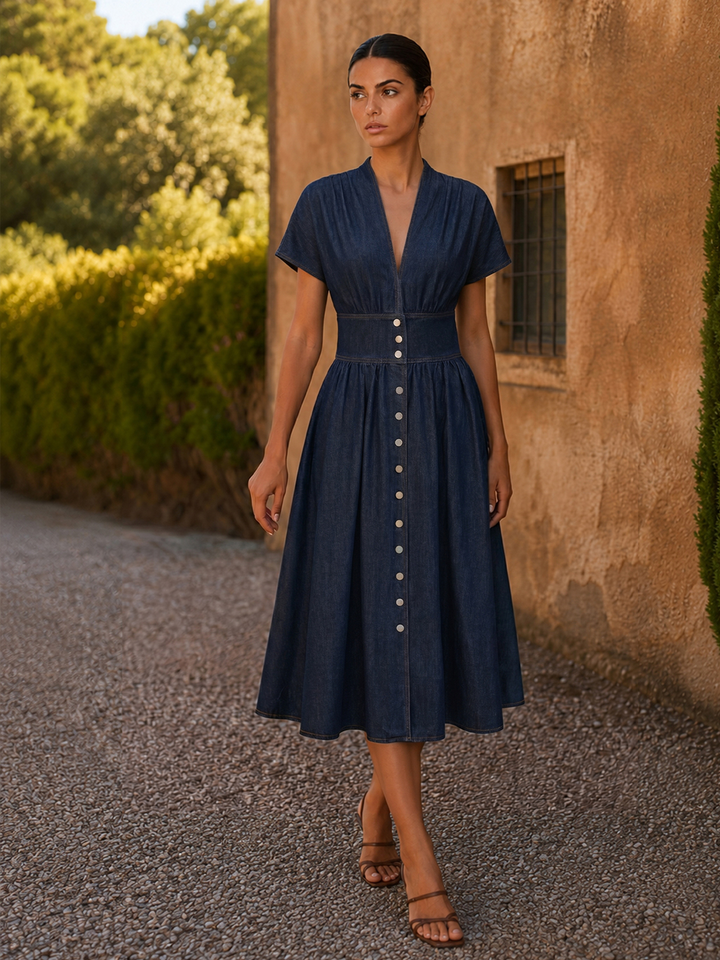 commense denim dress Pocketed belted denim dress - Blue - XS