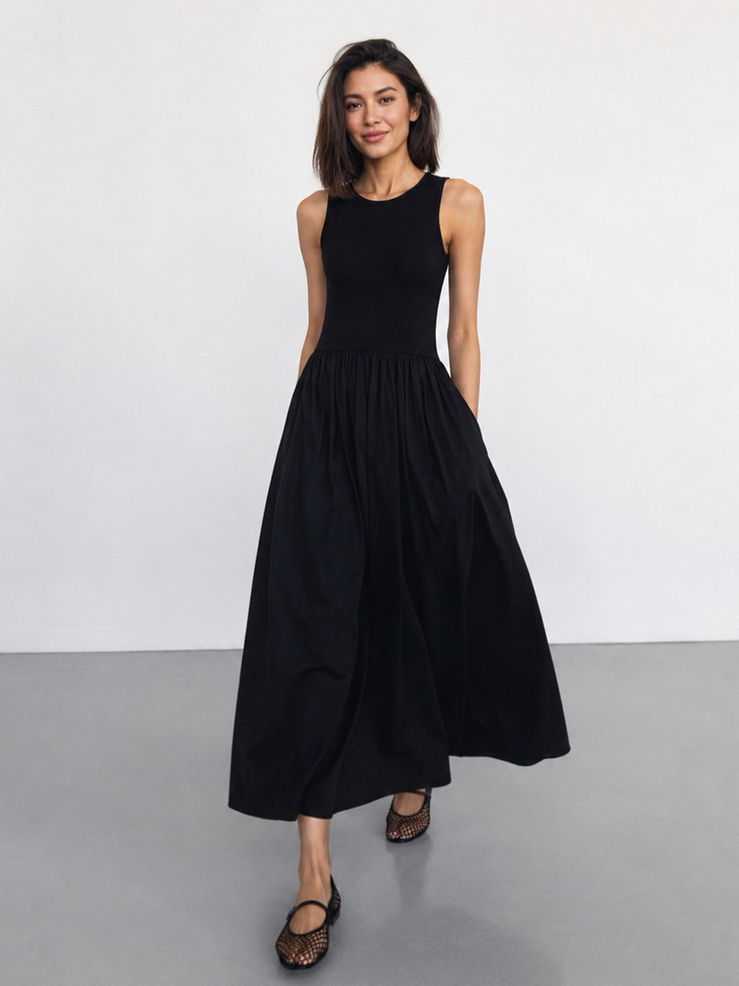 commense black dress Leisure crew neck long - - S Size:US0