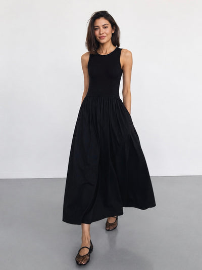 commense black dress Solid backless long dress - Black
