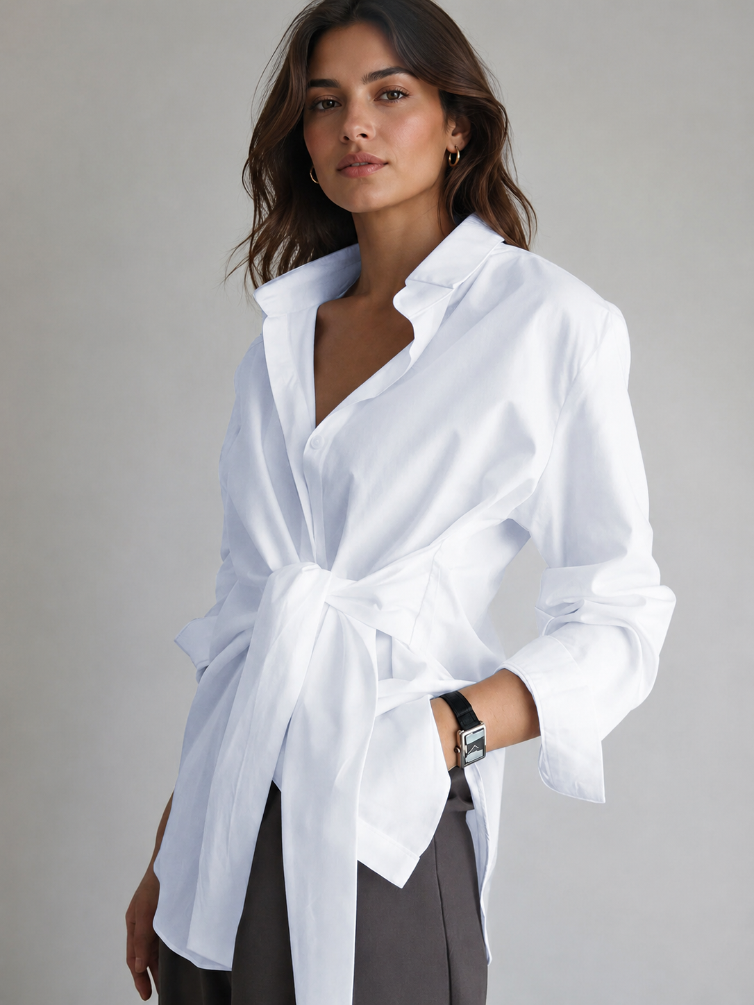 Semi-Sheer Button Down Tied Long Shirt | COMMENSE