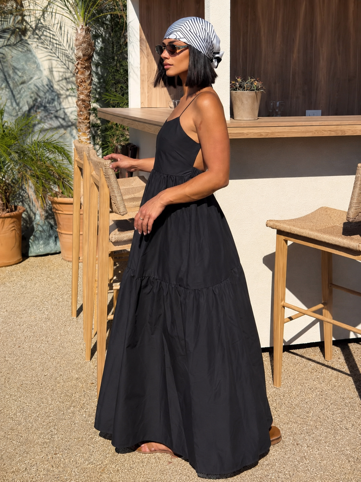 commense maxi dress Solid backless long dress - Red - XL