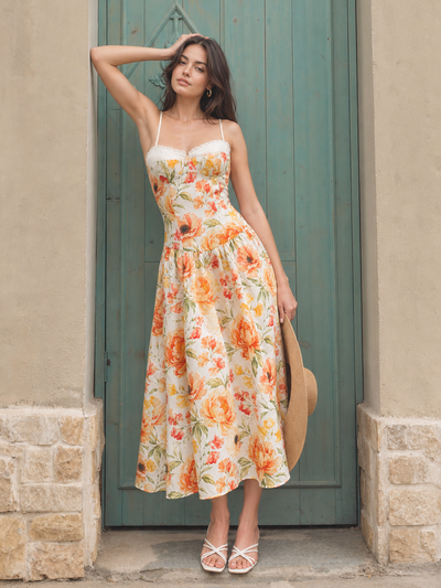 commense ruffle hem cami plain midi dress Ruffle Bust Floral Print Cami Midi Dress