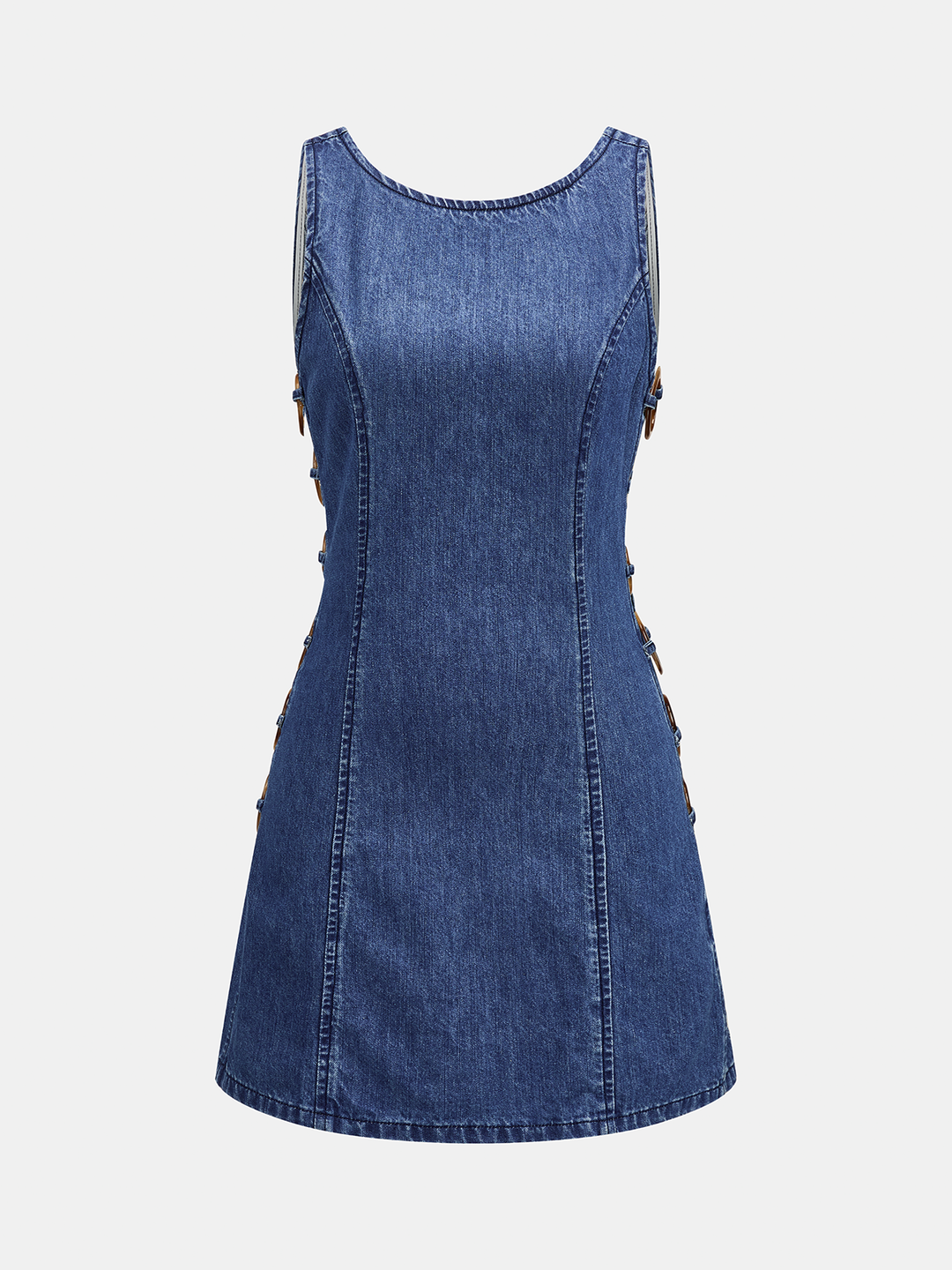 Side Ring Cutout Sleeveless Denim Mini Dress