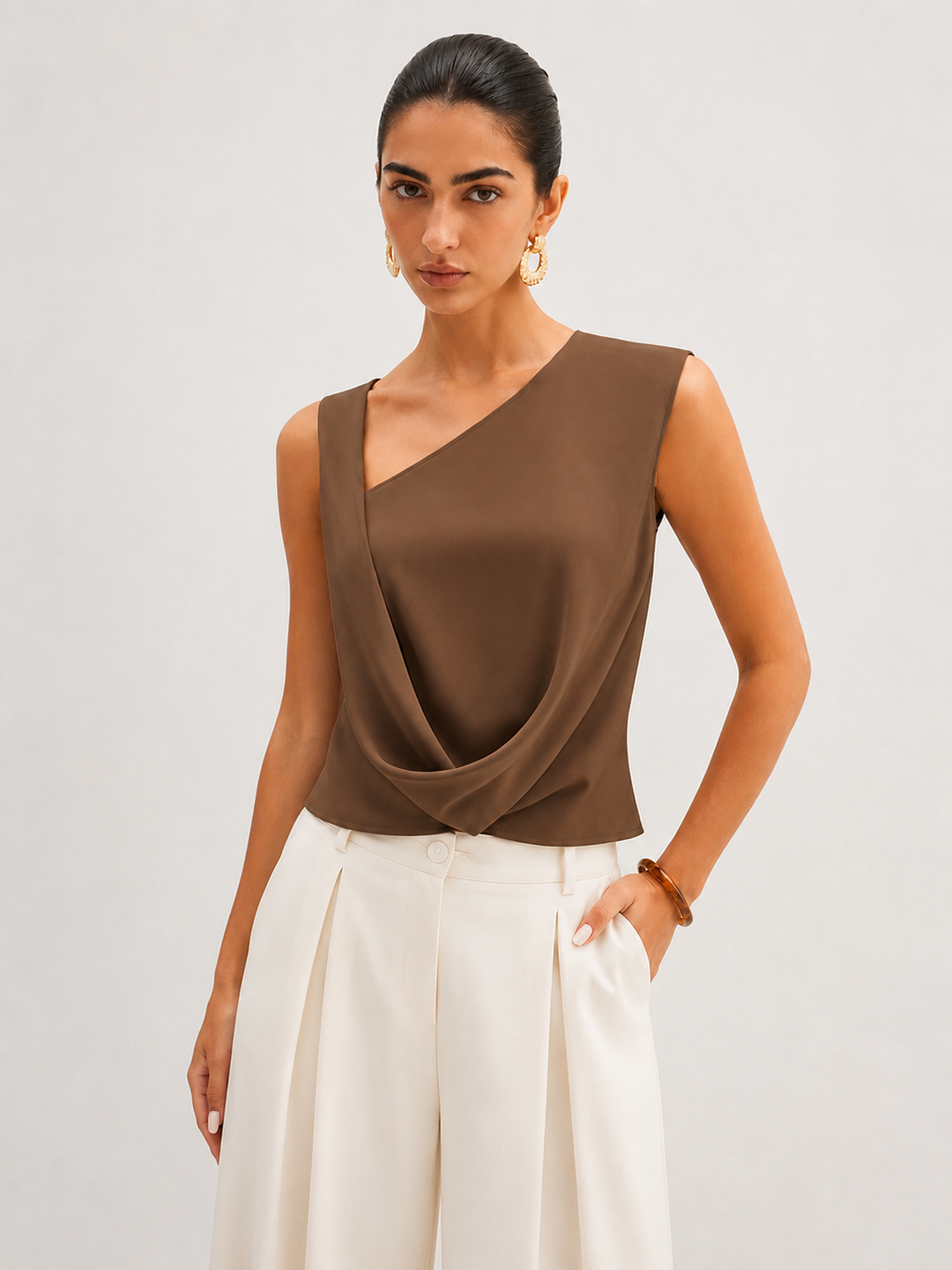 Asymmetrical Draped Twist Tank Top | COMMENSE