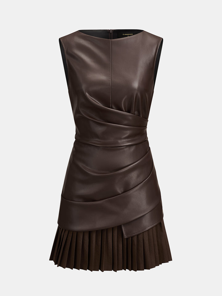 Faux Leather Pleated Mini Dress