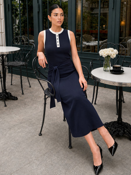 siempre knit contrast midi dress Trim Tie-Waist Indo Western Dresses for 79% viscose Color:Mahogany Bouquet 25%