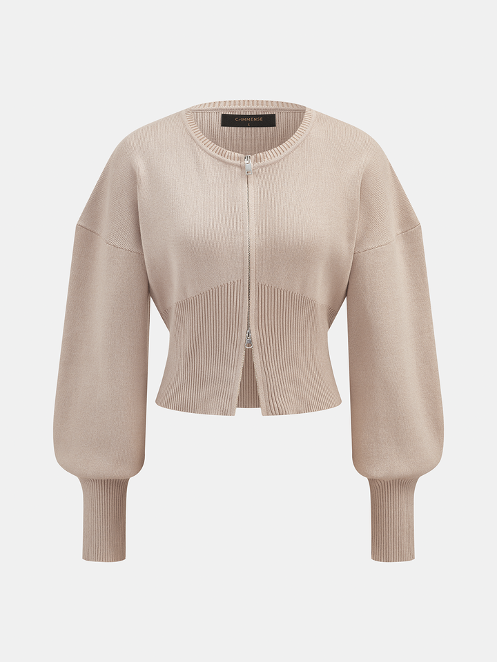 Balloon‑Sleeve Zip‑Up Knit Co‑ord Set | COMMENSE
