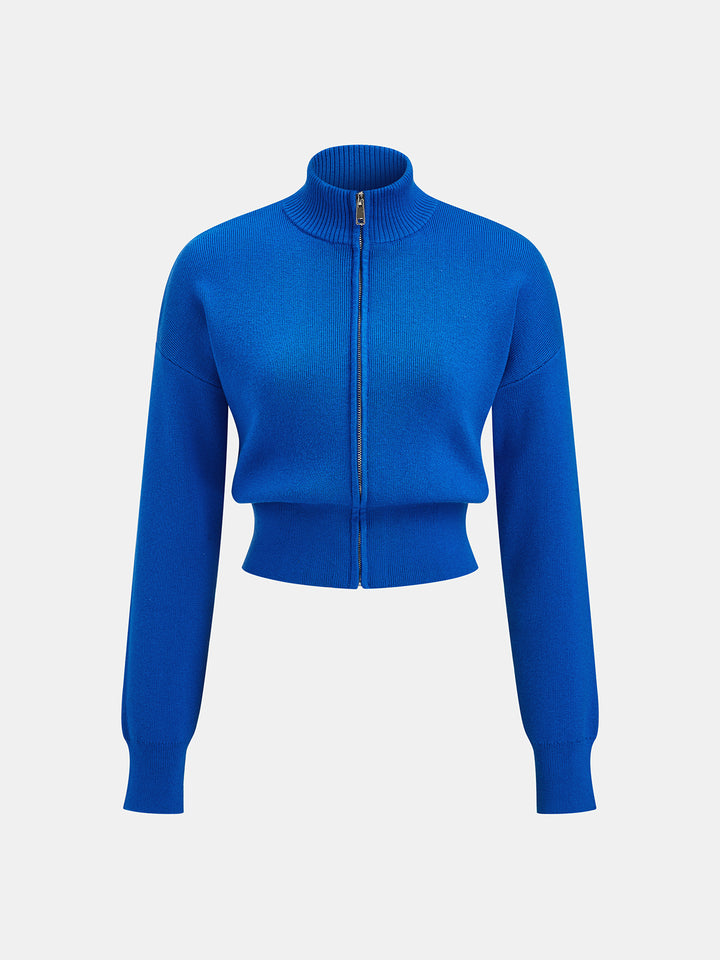 Zip Up Wool Blend Cropped Knit Jacket | COMMENSE